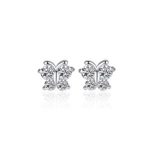 Cubic Zirconia & Silvertone Butterfly Studs